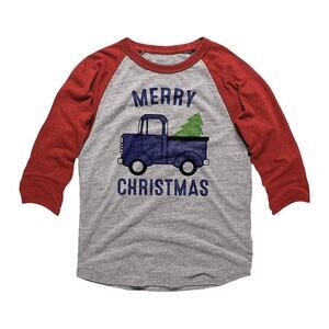 L.A.T Merry Christmas Tree Pickup Raglan Tee T-shirt top train Youth Small